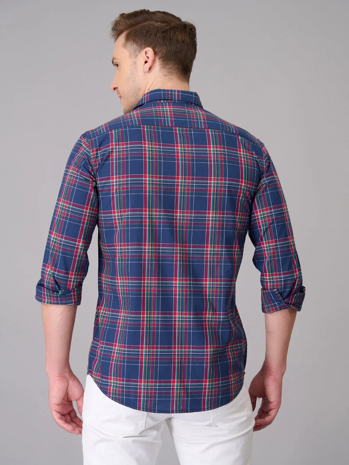 Men Blue Quad Checks Cotton Shirt (GBHM23ED12)