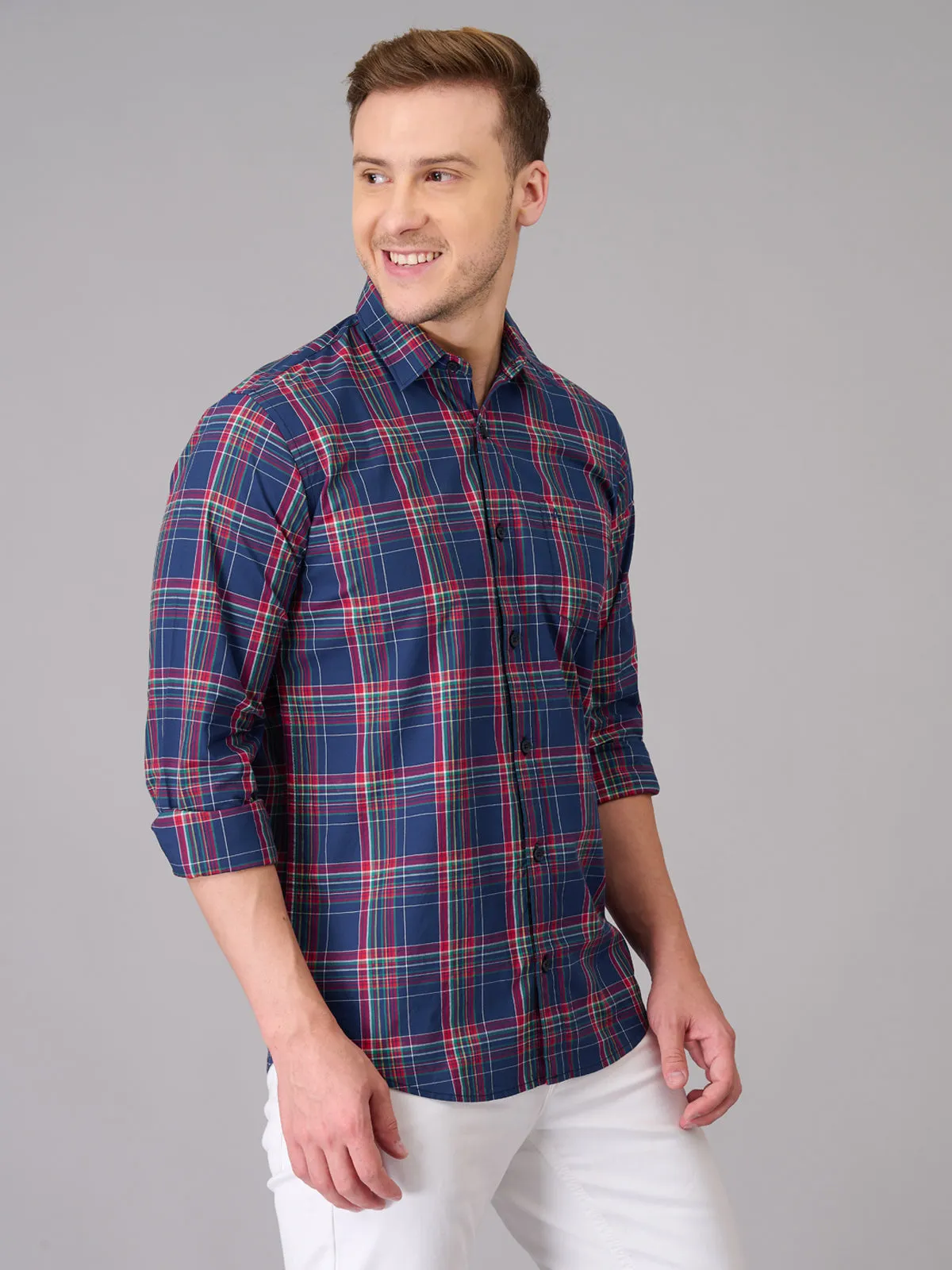 Men Blue Quad Checks Cotton Shirt (GBHM23ED12)