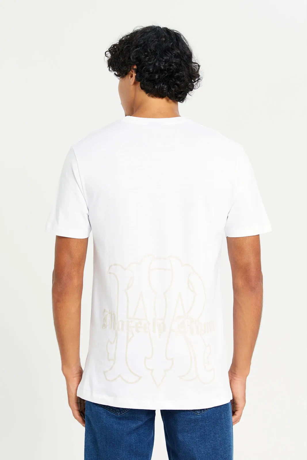 Men White Marcelo Short Sleeve Printed T-Shirt