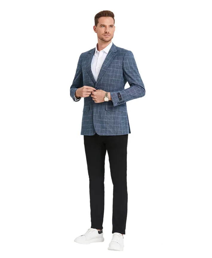 Men's Blazers Windowpane Slim Fit Jacket, Denim Blue