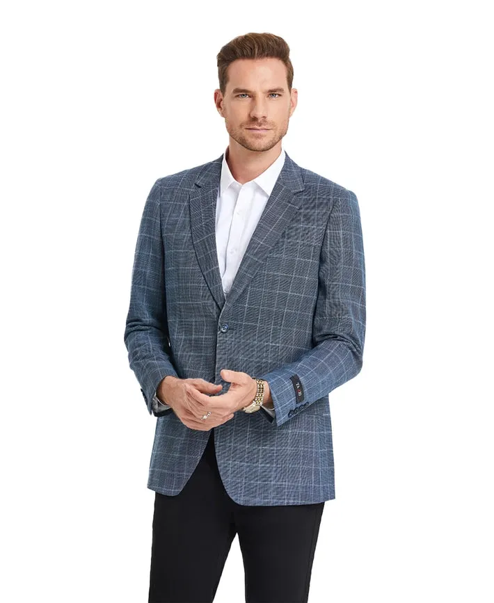 Men's Blazers Windowpane Slim Fit Jacket, Denim Blue