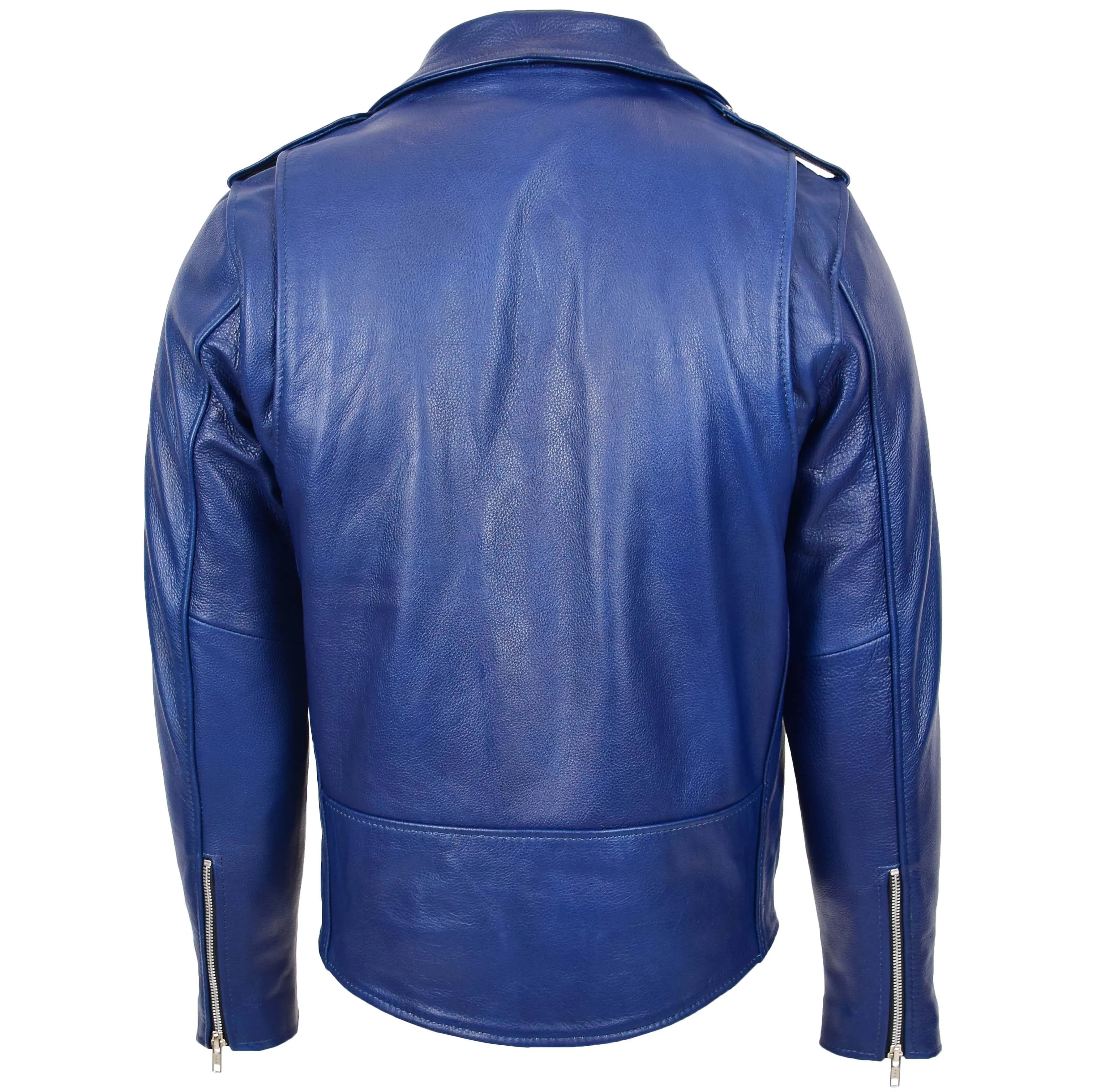 Mens Heavy Duty Leather Biker Brando Jacket Kyle Blue