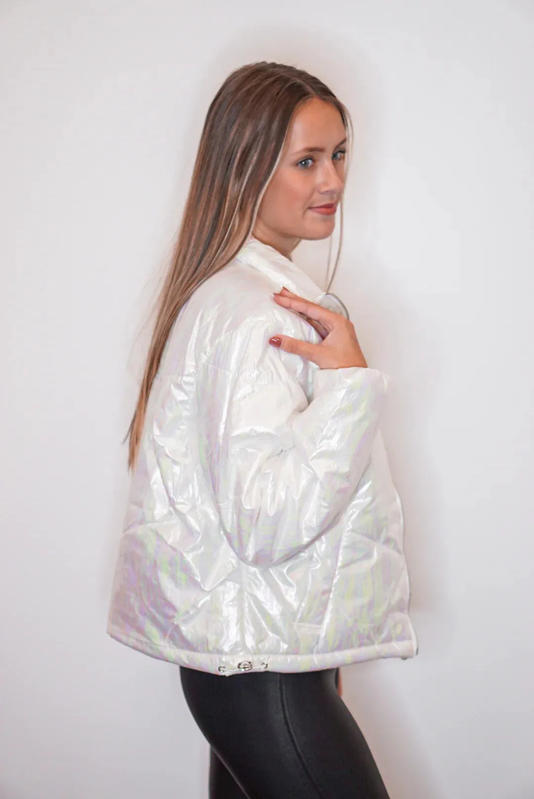 Metallic Trends White Puffer Jacket