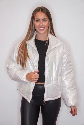 Metallic Trends White Puffer Jacket