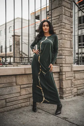 Misa Maxi Dress in Pine Green and Gold