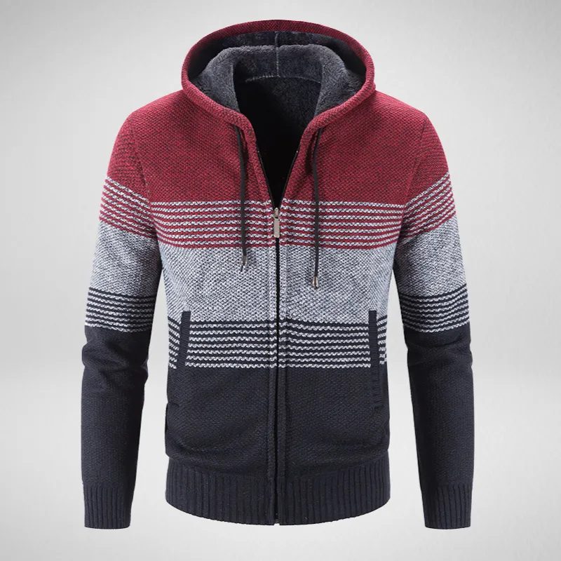 Multi Striped Zip-Up Hooded Wool Sweater