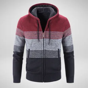 Multi Striped Zip-Up Hooded Wool Sweater