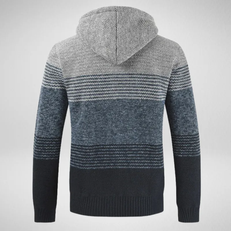 Multi Striped Zip-Up Hooded Wool Sweater