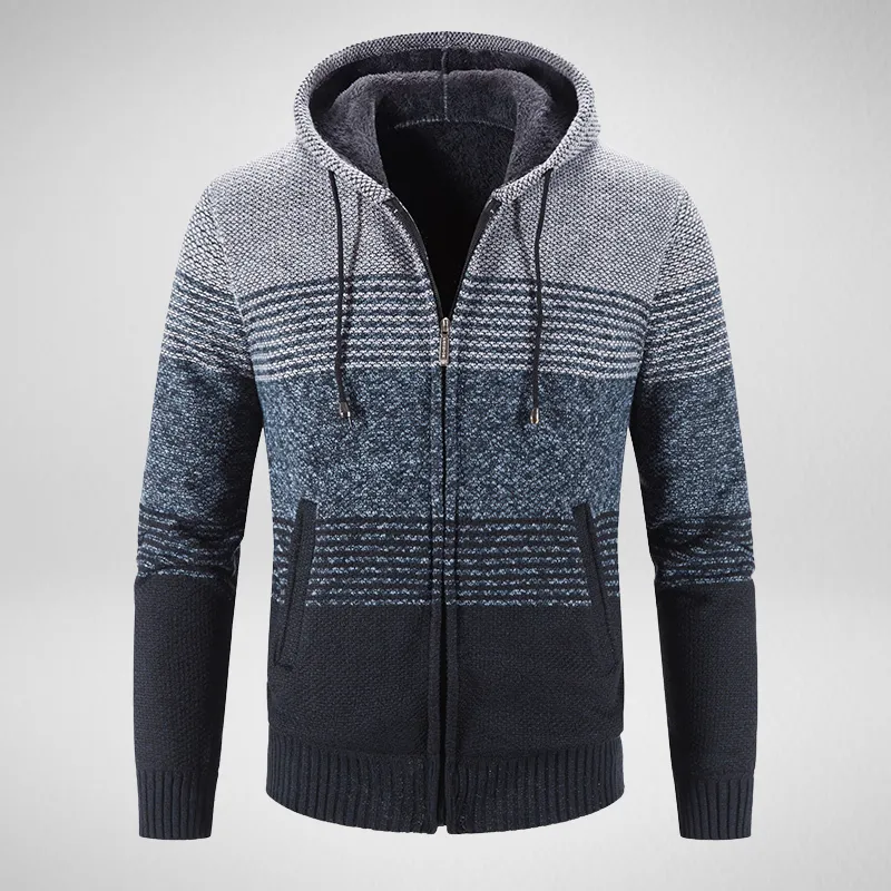 Multi Striped Zip-Up Hooded Wool Sweater