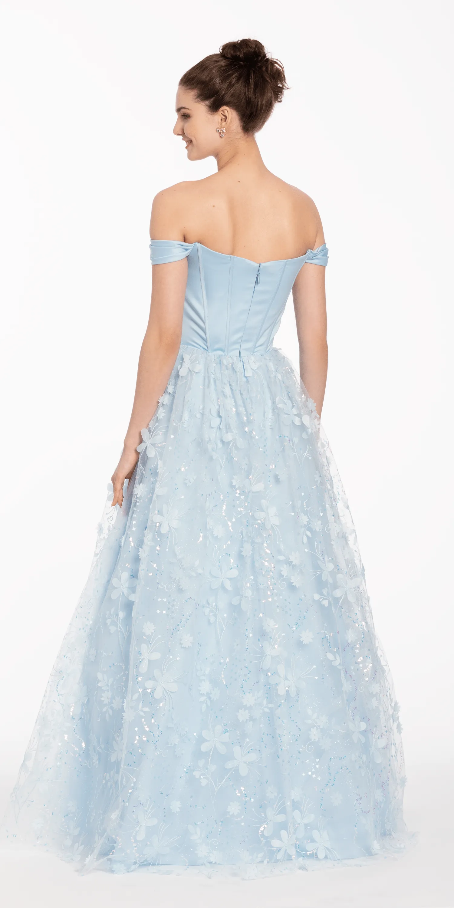 Off the Shoulder Corset Ballgown with 3D Floral Appliques