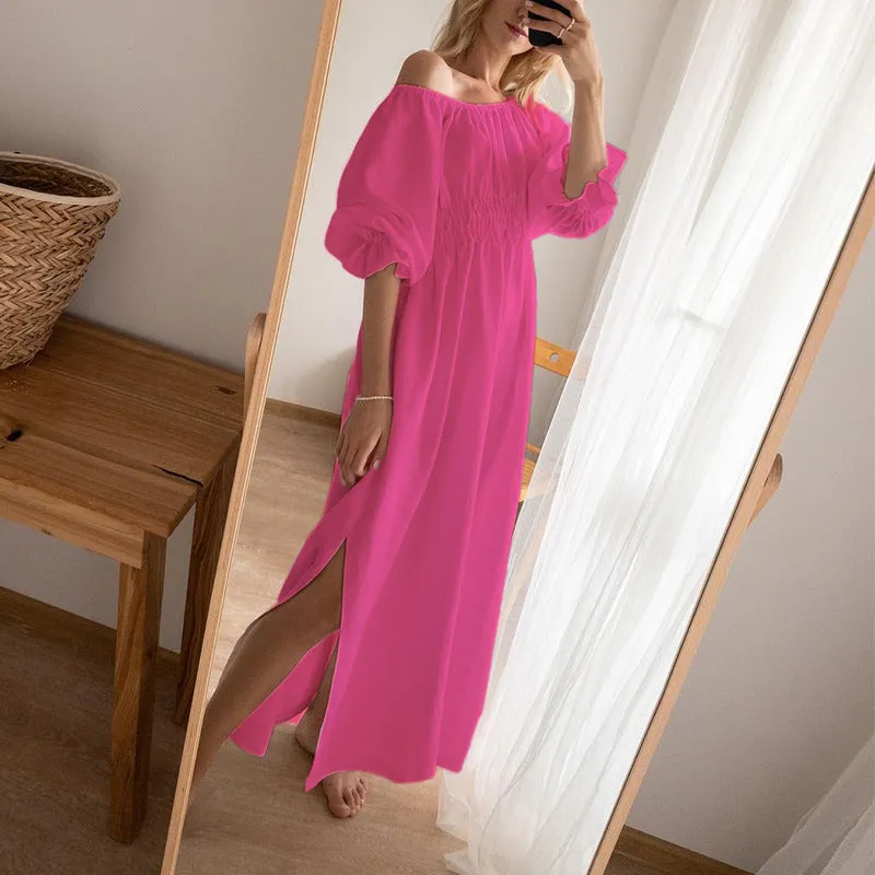 One-Neck Slit Loose Fashionable And Comfortable Cotton Linen Dress Wholesale Dresses