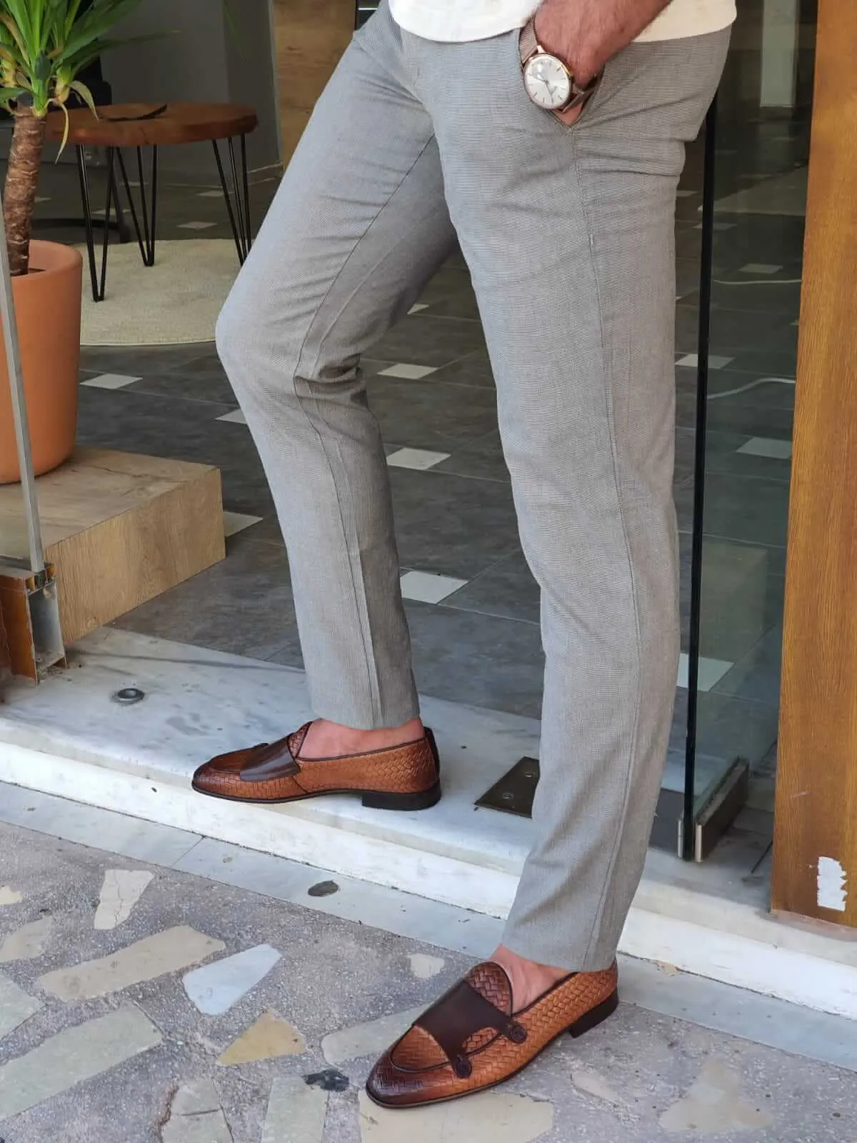 Plaid Light Brown Pants