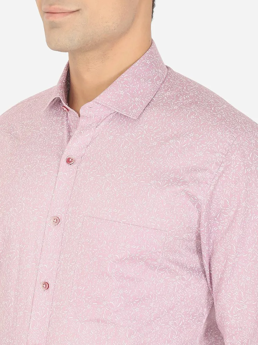 Purple & White Printed Slim Fit Formal Shirt | Greenfibre