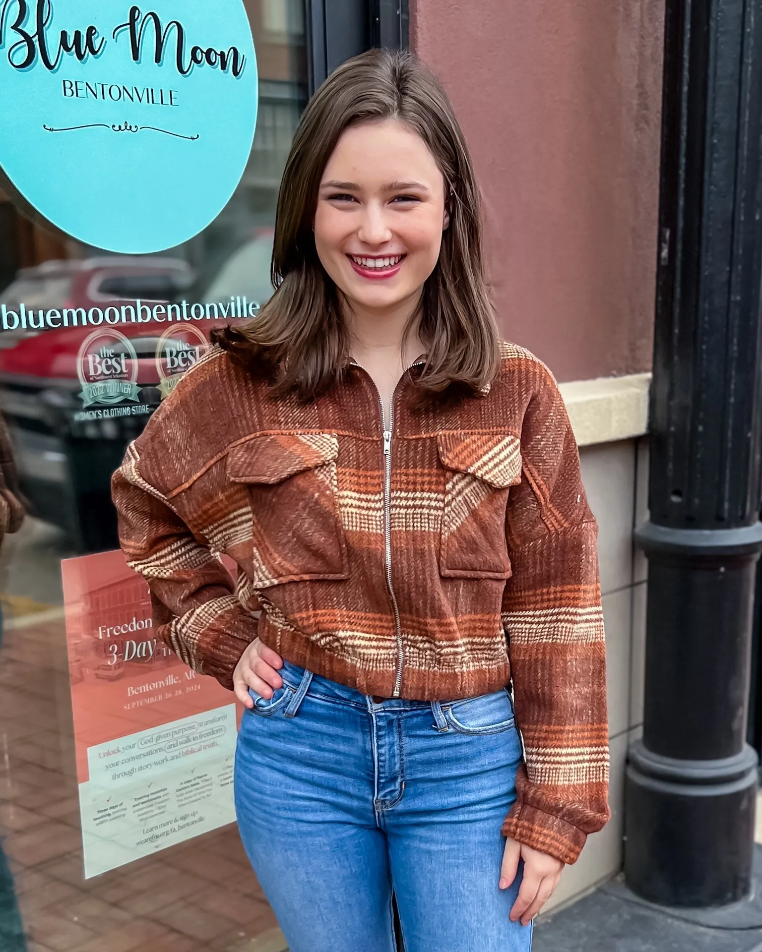 Rust Plaid Flannel Jacket w/Elastic Band