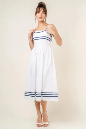 Stripe Lined Spg Strap Midi Dress