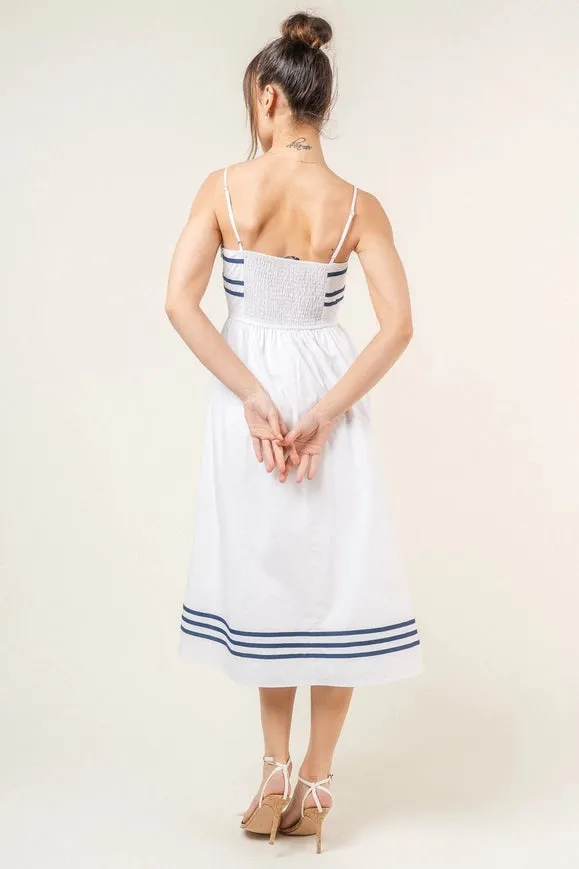 Stripe Lined Spg Strap Midi Dress