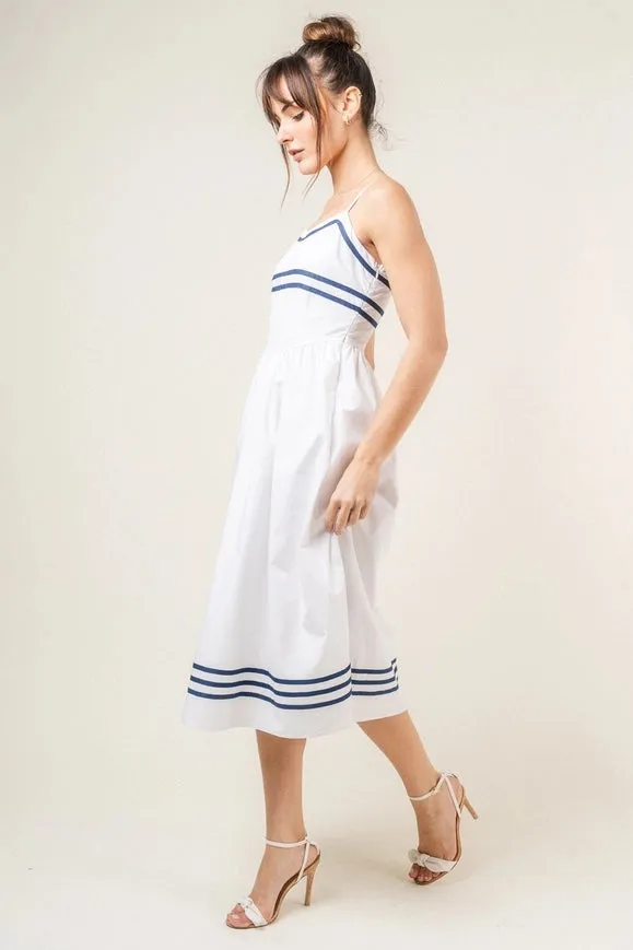 Stripe Lined Spg Strap Midi Dress