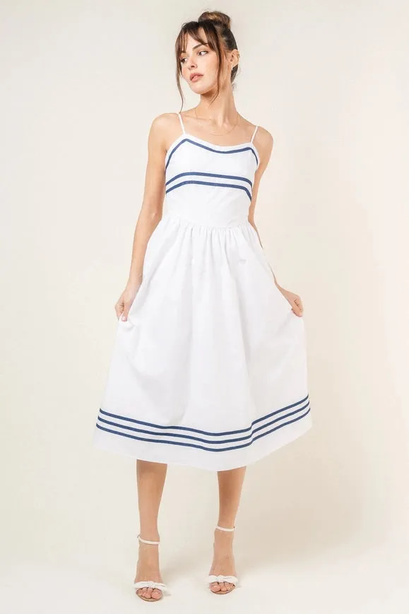 Stripe Lined Spg Strap Midi Dress