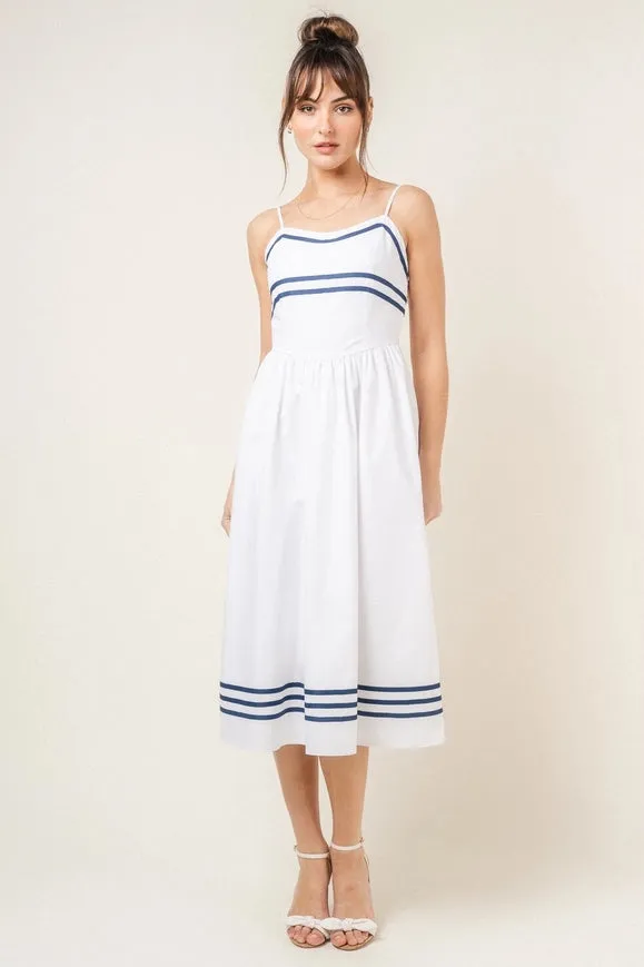 Stripe Lined Spg Strap Midi Dress