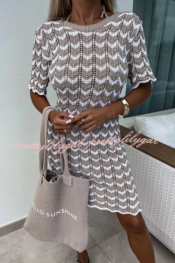 Stylish Loose Round Neck Short Sleeve Comfortable Knitted Mini Dress