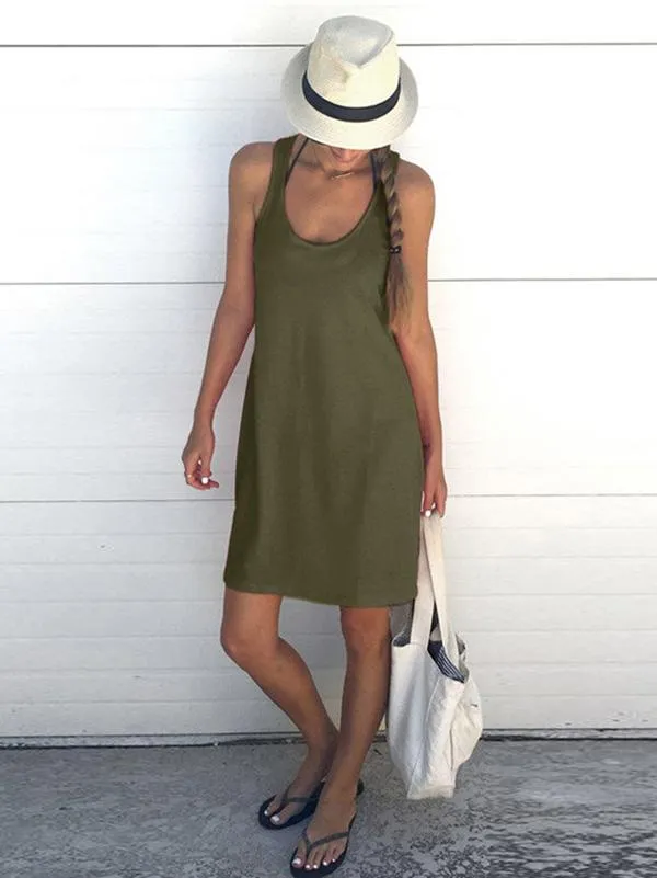 Summer Comfortable Solid Sleeveless Mini Dresses