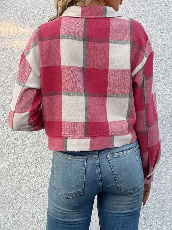 Trendy Women's Checked Shirt Jacket - Plaid Crop Jacket