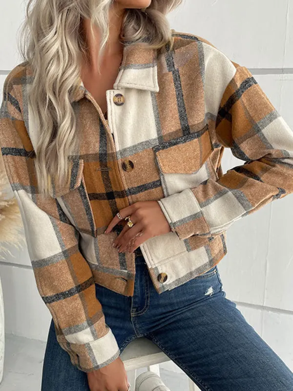 Trendy Women's Checked Shirt Jacket - Plaid Crop Jacket