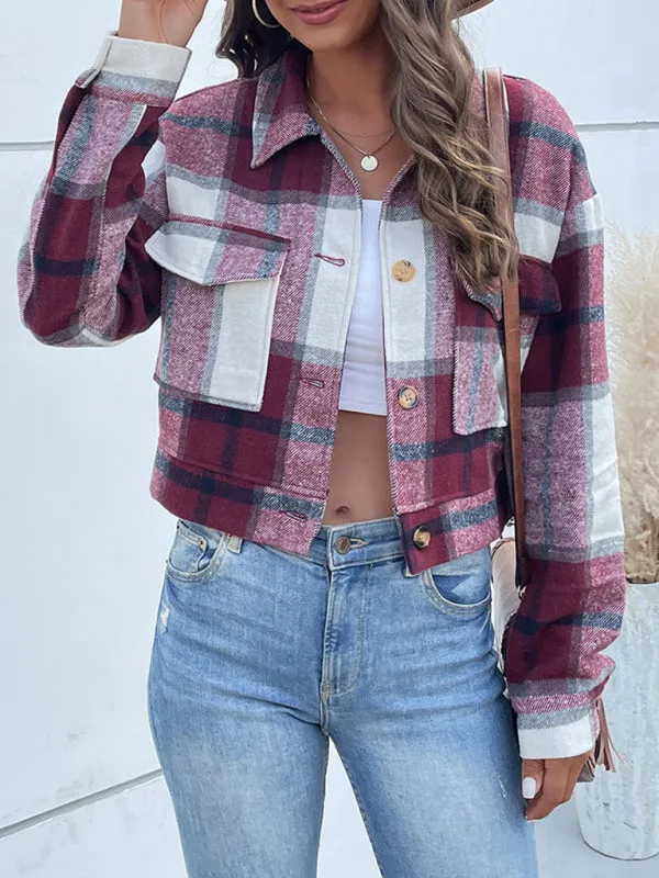 Trendy Women's Checked Shirt Jacket - Plaid Crop Jacket