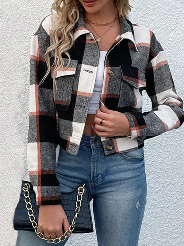 Trendy Women's Checked Shirt Jacket - Plaid Crop Jacket