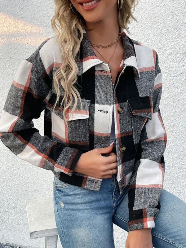 Trendy Women's Checked Shirt Jacket - Plaid Crop Jacket