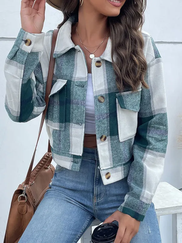 Trendy Women's Checked Shirt Jacket - Plaid Crop Jacket