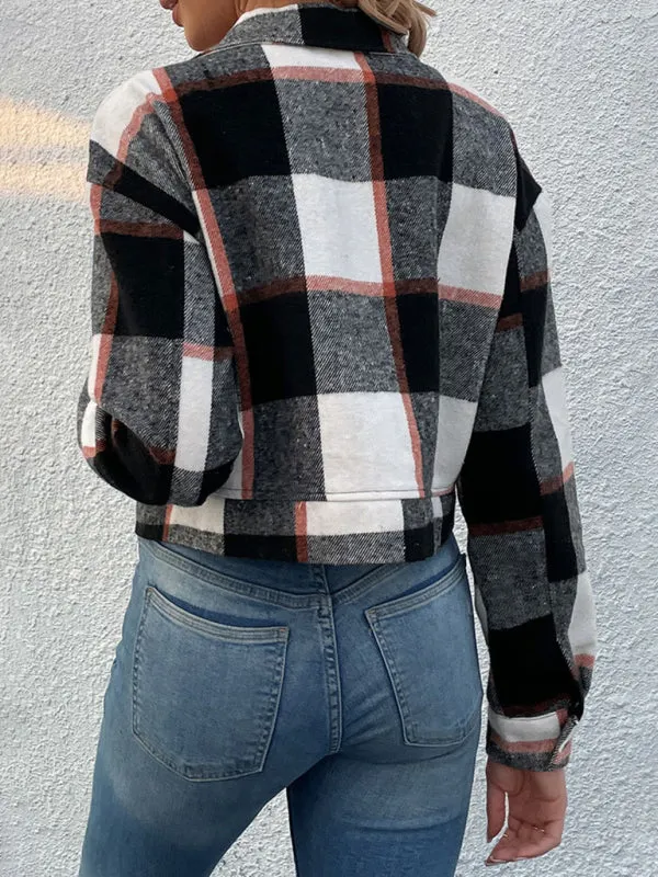 Trendy Women's Checked Shirt Jacket - Plaid Crop Jacket