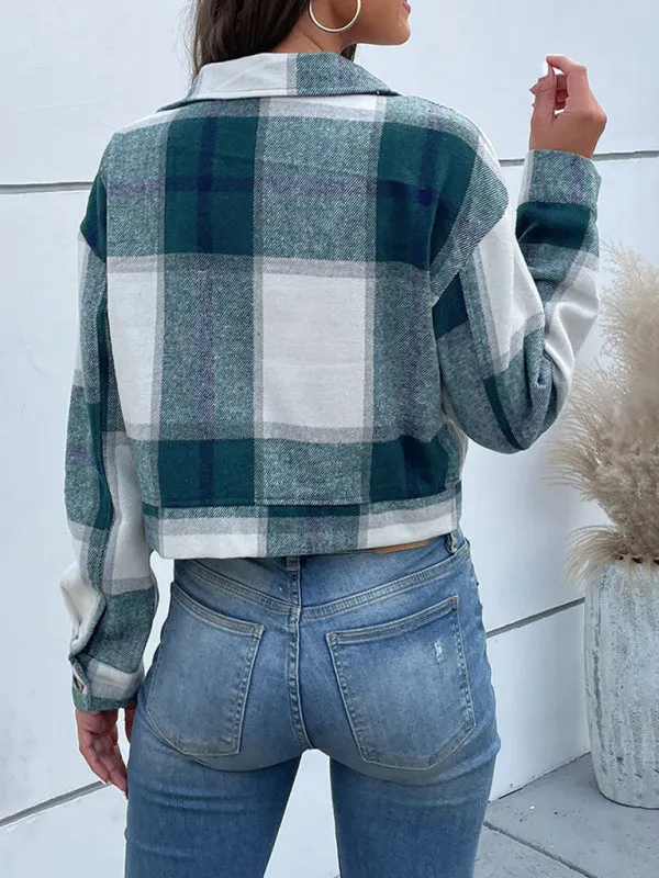 Trendy Women's Checked Shirt Jacket - Plaid Crop Jacket