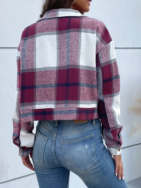 Trendy Women's Checked Shirt Jacket - Plaid Crop Jacket