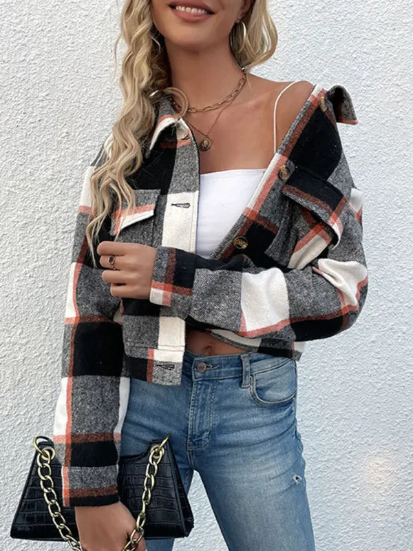 Trendy Women's Checked Shirt Jacket - Plaid Crop Jacket