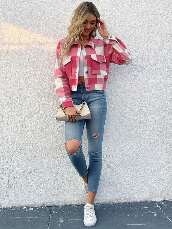 Trendy Women's Checked Shirt Jacket - Plaid Crop Jacket