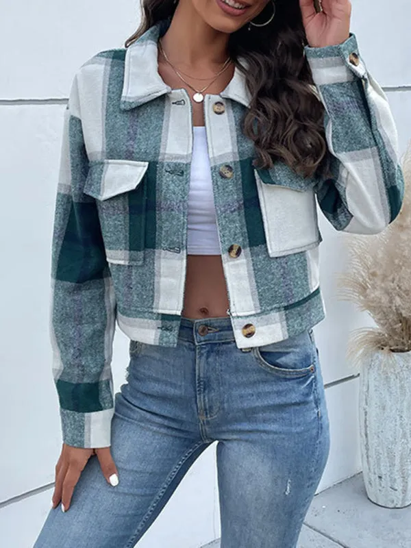 Trendy Women's Checked Shirt Jacket - Plaid Crop Jacket