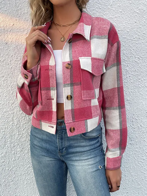 Trendy Women's Checked Shirt Jacket - Plaid Crop Jacket