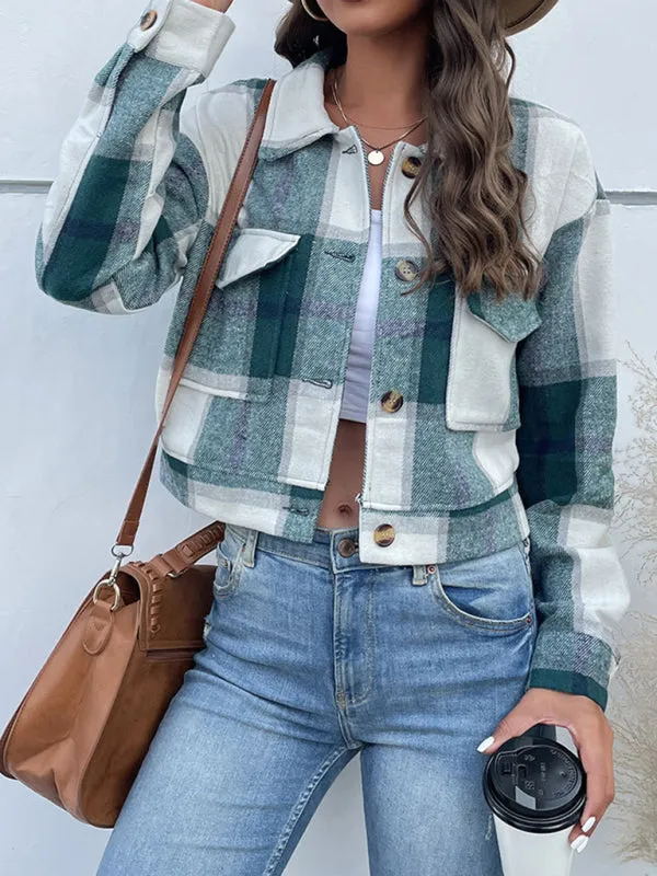 Trendy Women's Checked Shirt Jacket - Plaid Crop Jacket