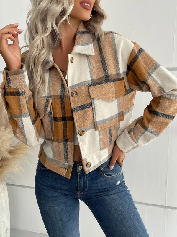 Trendy Women's Checked Shirt Jacket - Plaid Crop Jacket