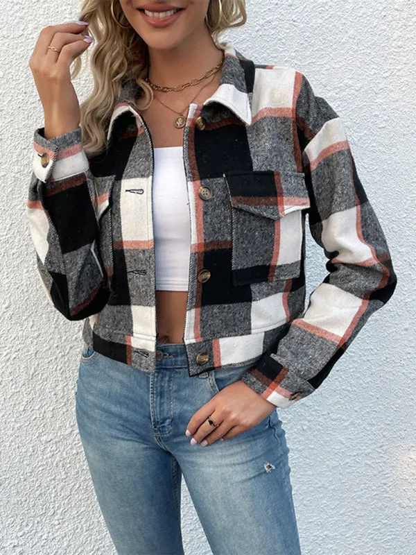 Trendy Women's Checked Shirt Jacket - Plaid Crop Jacket