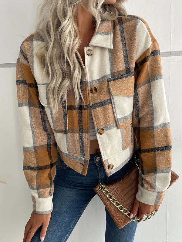 Trendy Women's Checked Shirt Jacket - Plaid Crop Jacket