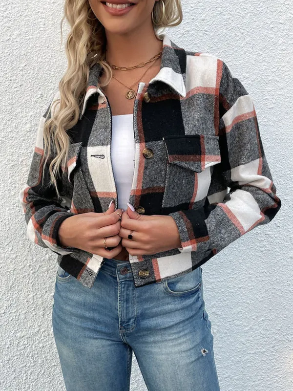 Trendy Women's Checked Shirt Jacket - Plaid Crop Jacket