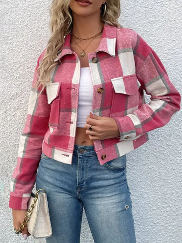 Trendy Women's Checked Shirt Jacket - Plaid Crop Jacket