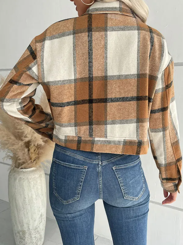 Trendy Women's Checked Shirt Jacket - Plaid Crop Jacket