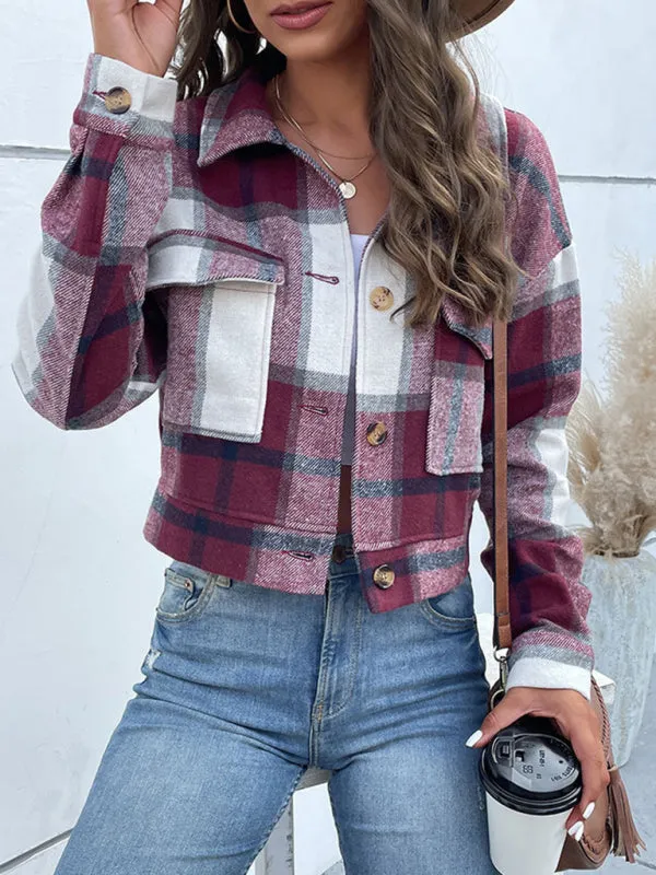 Trendy Women's Checked Shirt Jacket - Plaid Crop Jacket