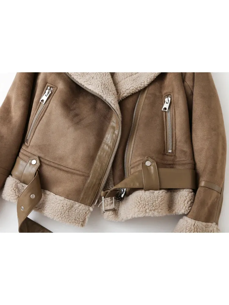 Women Winter Vintage Fur Jacket Lapel Long Sleeves Jacket Outwear