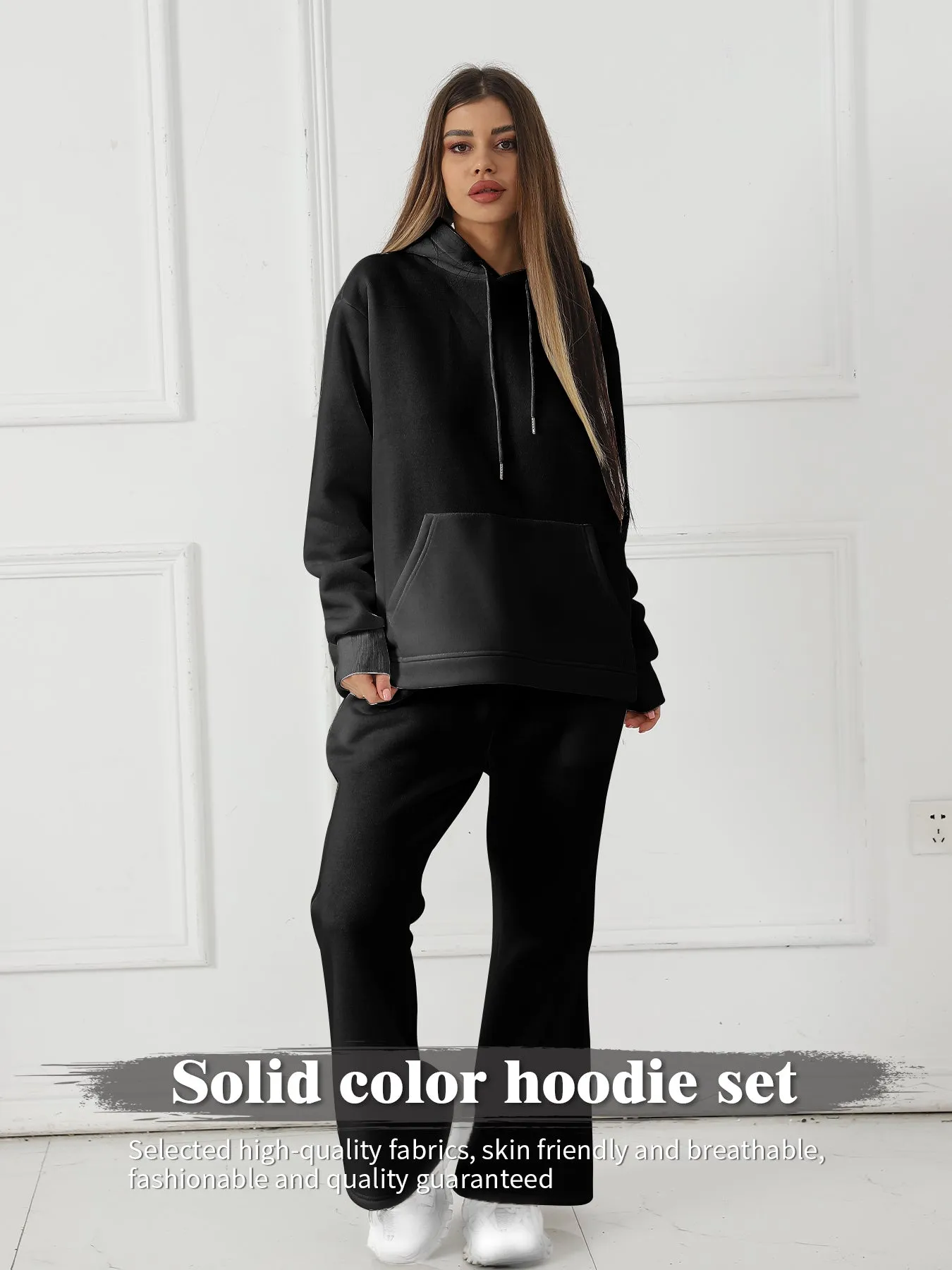 Women's Fashionable Casual Solid Color Long Sleeved Sweatshirt Set