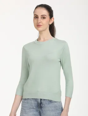 Women's Solid Green Crew Neck Sweater